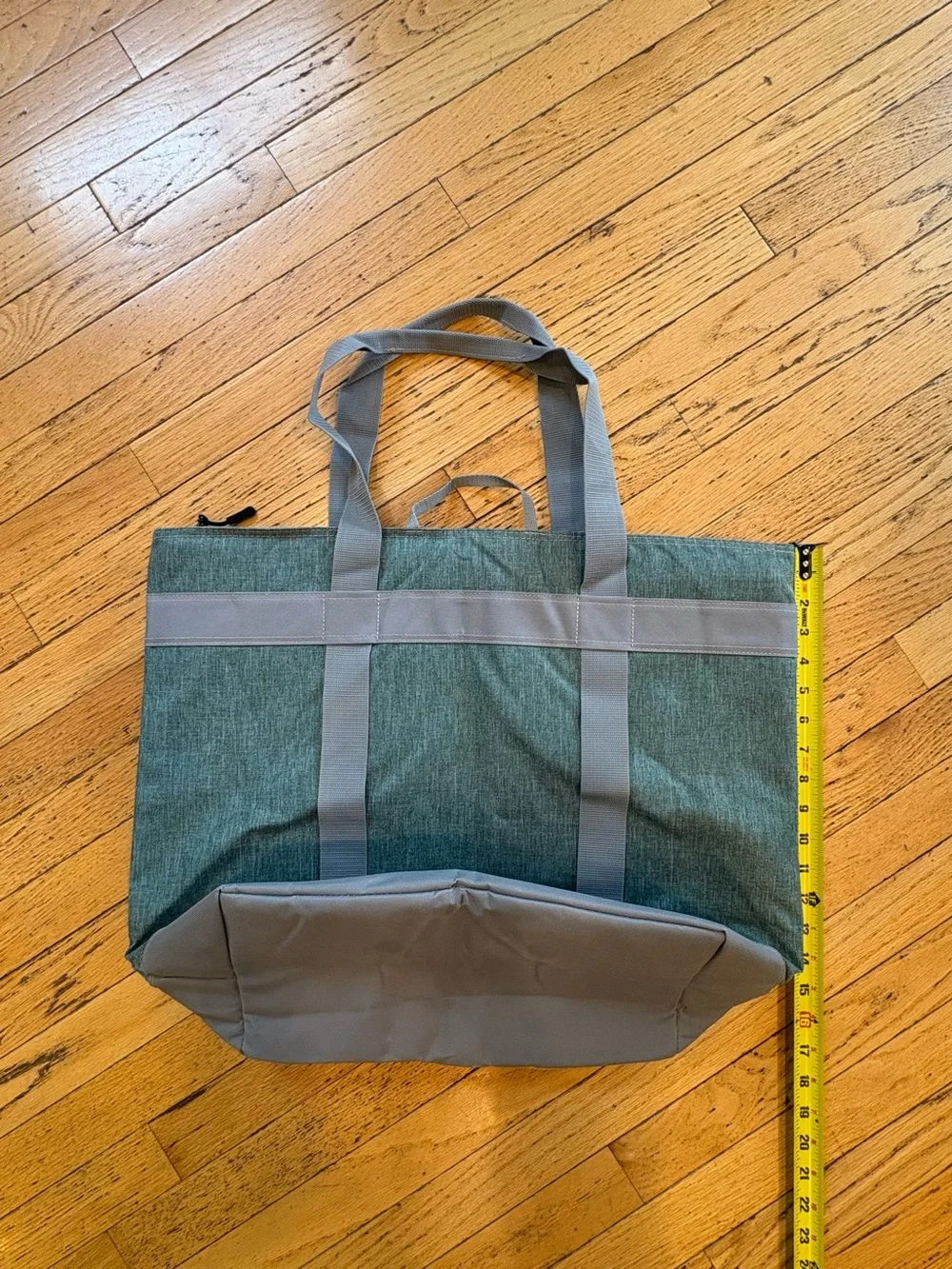 Green & Gray Canvas Grocery Tote and insulated cooler with Exterior Pocket